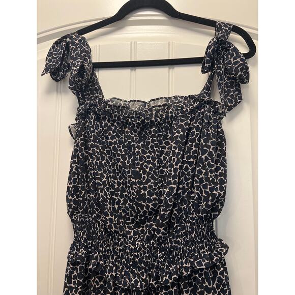 Who What Wear Women’s Print Flowy Smocked Maxi Dress Size S Navy Beige - Picture 3 of 5